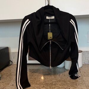 Black Track Jacket with White Stripes